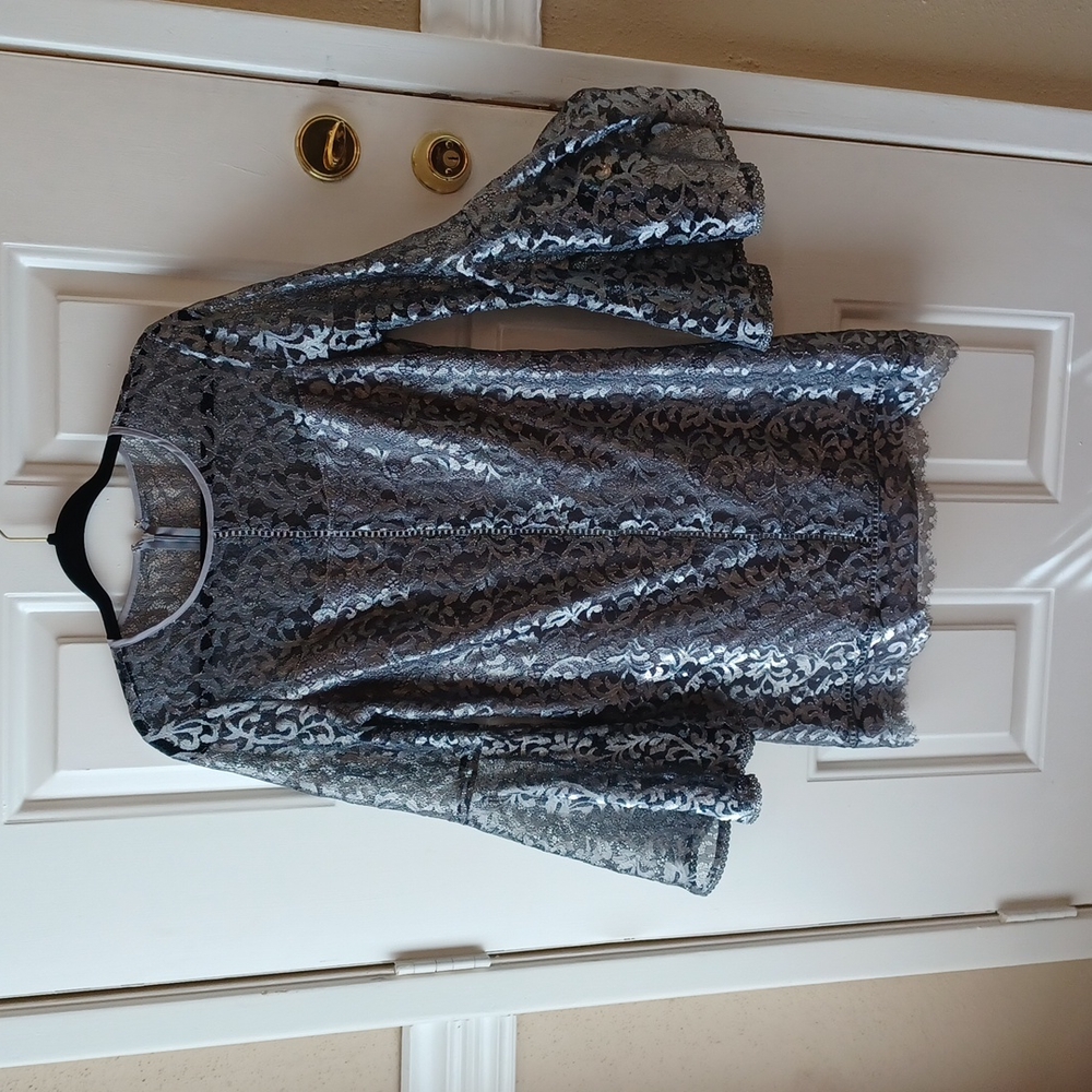 White House Black Market special occasion pewter lace dress. Size 12Petite